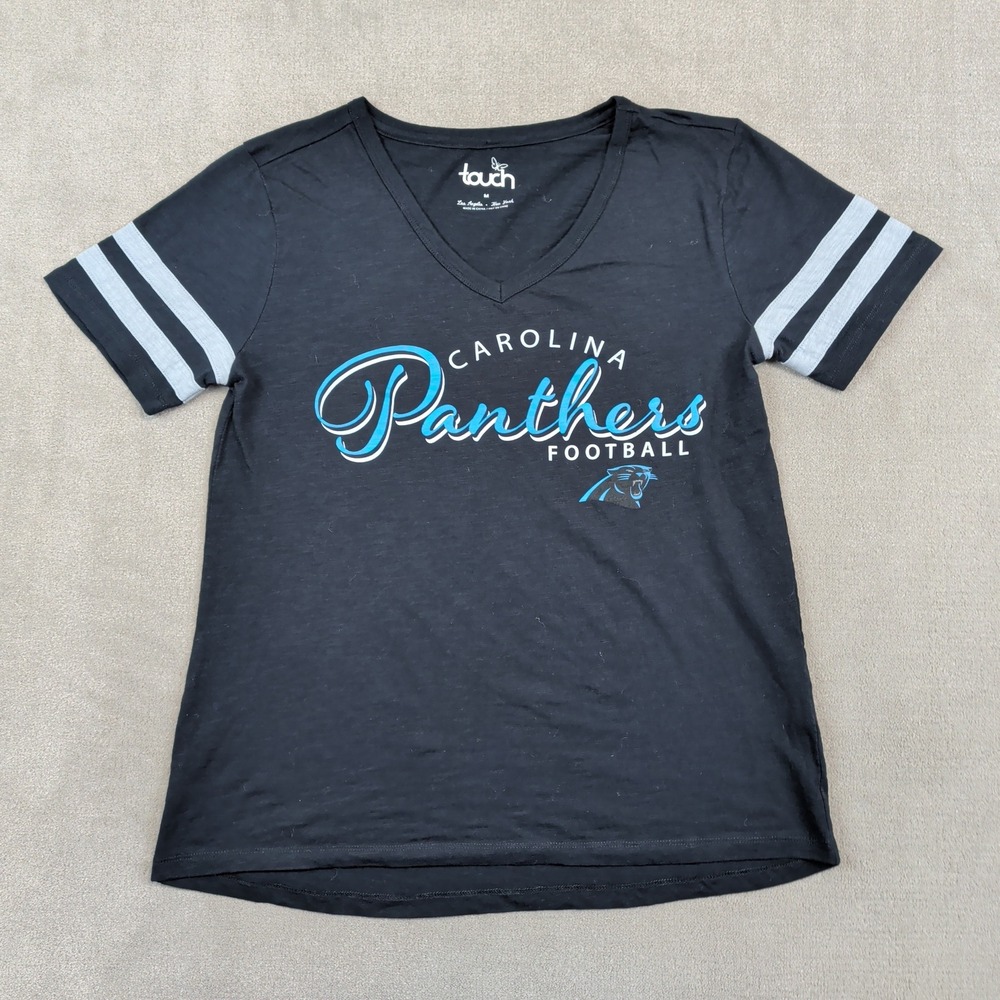 Touch Carolina Panthers Football V-Neck Tee Size M Black Blue Sporty Varsity